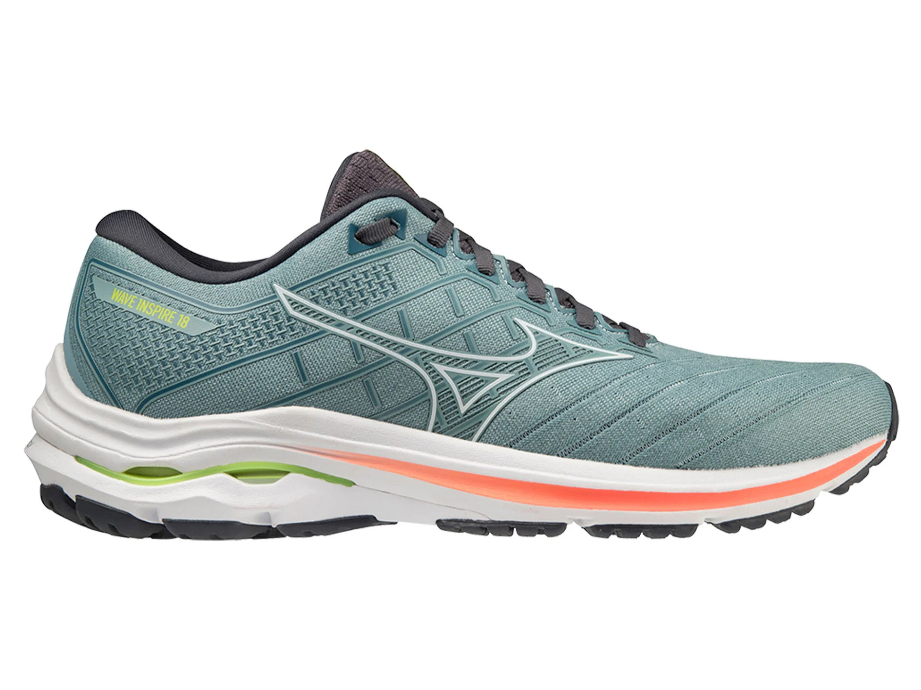MIZUNO MENS WAVE INSPIRE 18 - SMOKEBLACK WHITE NEONFLAME