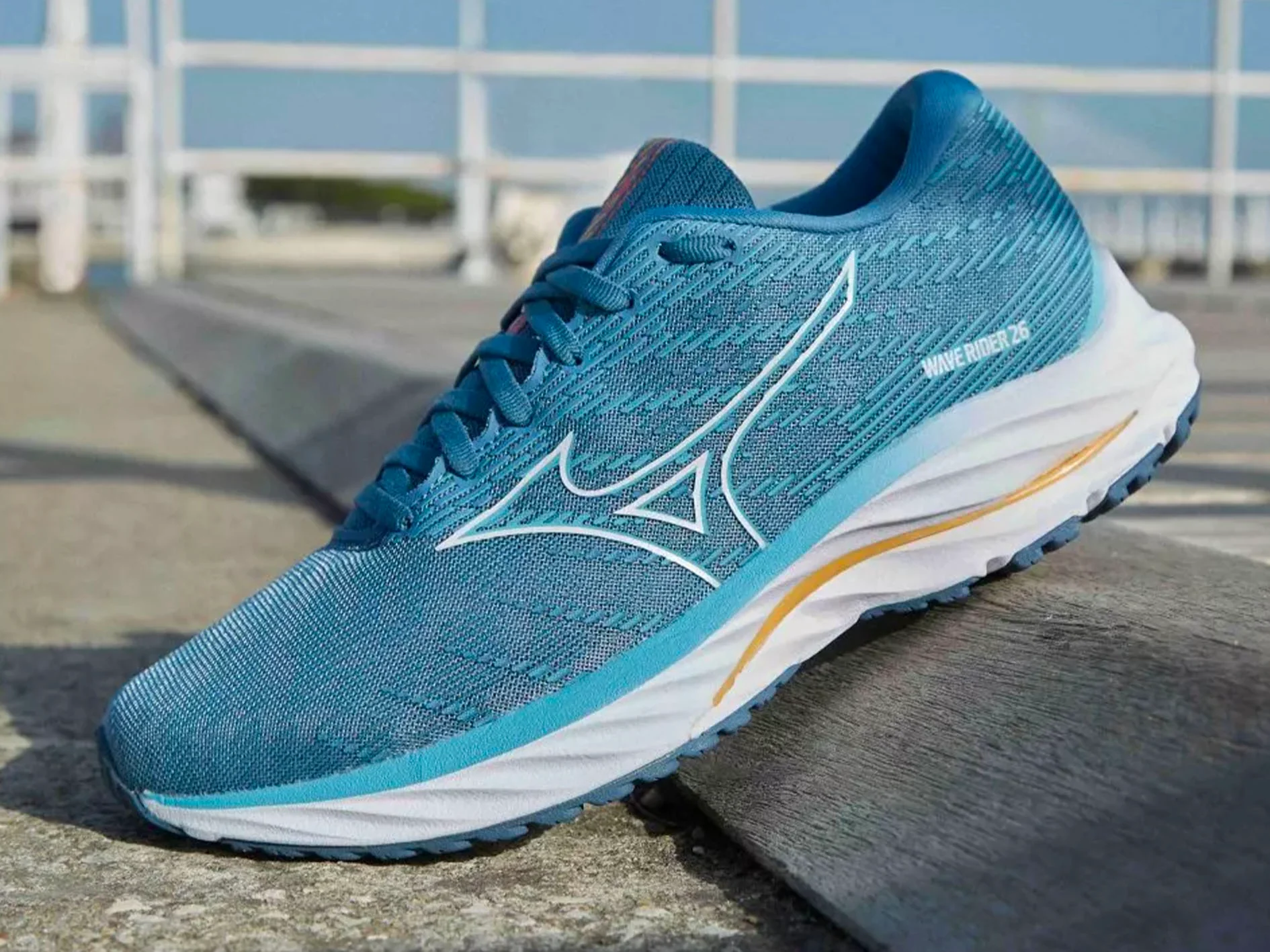 MIZUNO WOMENS WAVE RIDER 26 - MOUNTAIN SPRING WHITE FLAX - Image 8