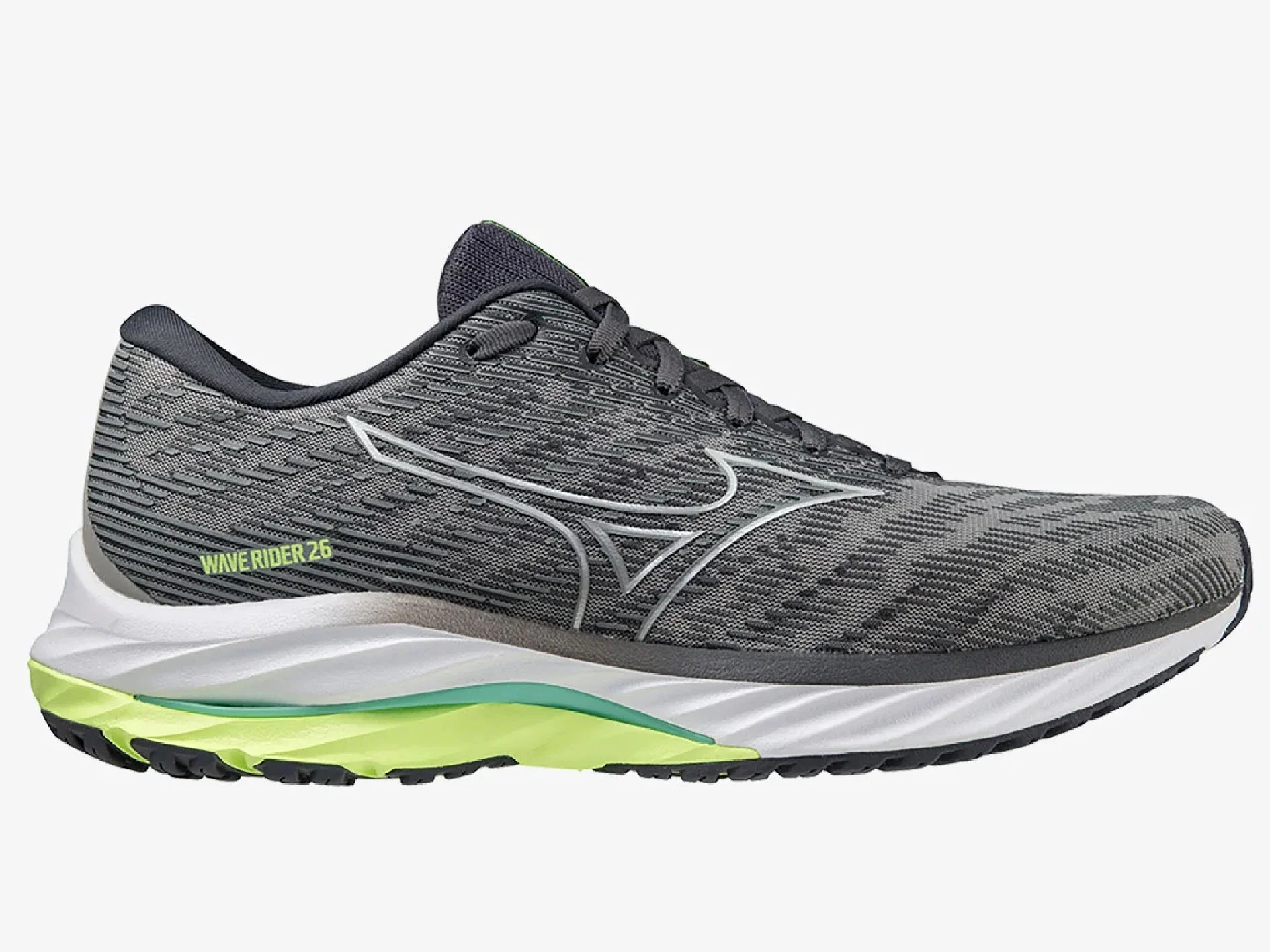 MENS MIZUNO WAVE RIDER 26 - UNDYEDGRAY NEOLIME EBONY