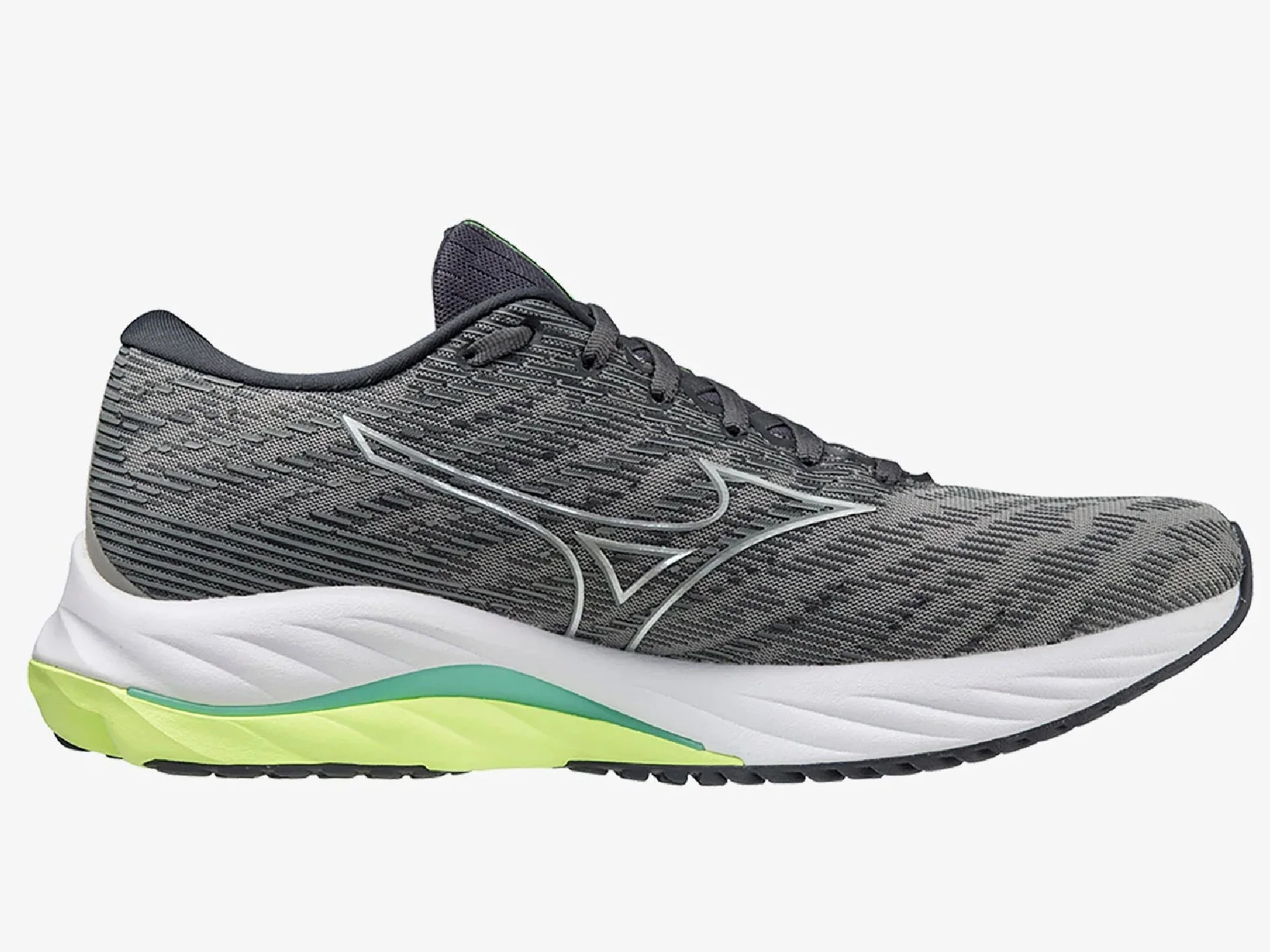 MENS MIZUNO WAVE RIDER 26 - UNDYEDGRAY NEOLIME EBONY - Image 2