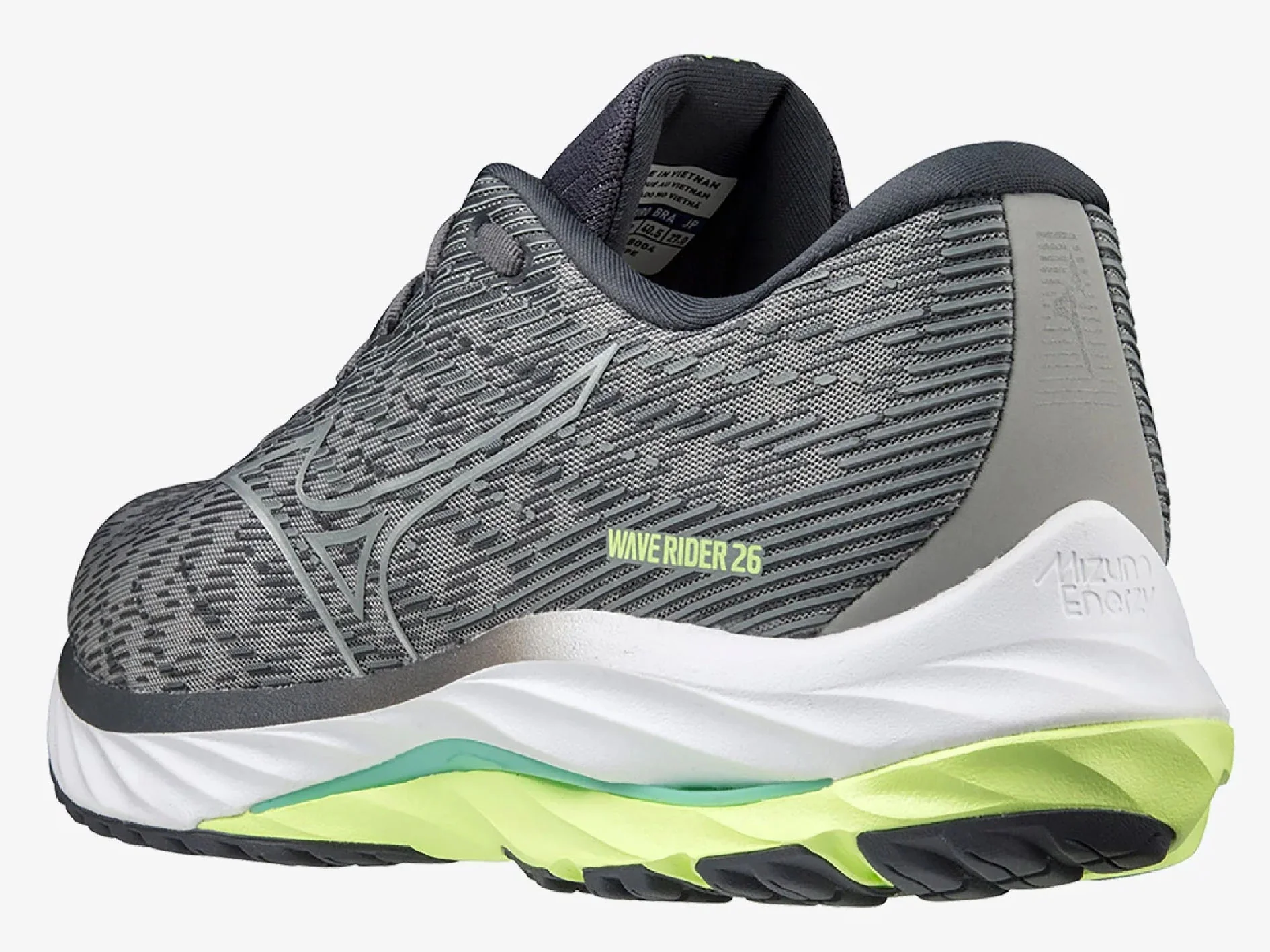 MENS MIZUNO WAVE RIDER 26 - UNDYEDGRAY NEOLIME EBONY - Image 6