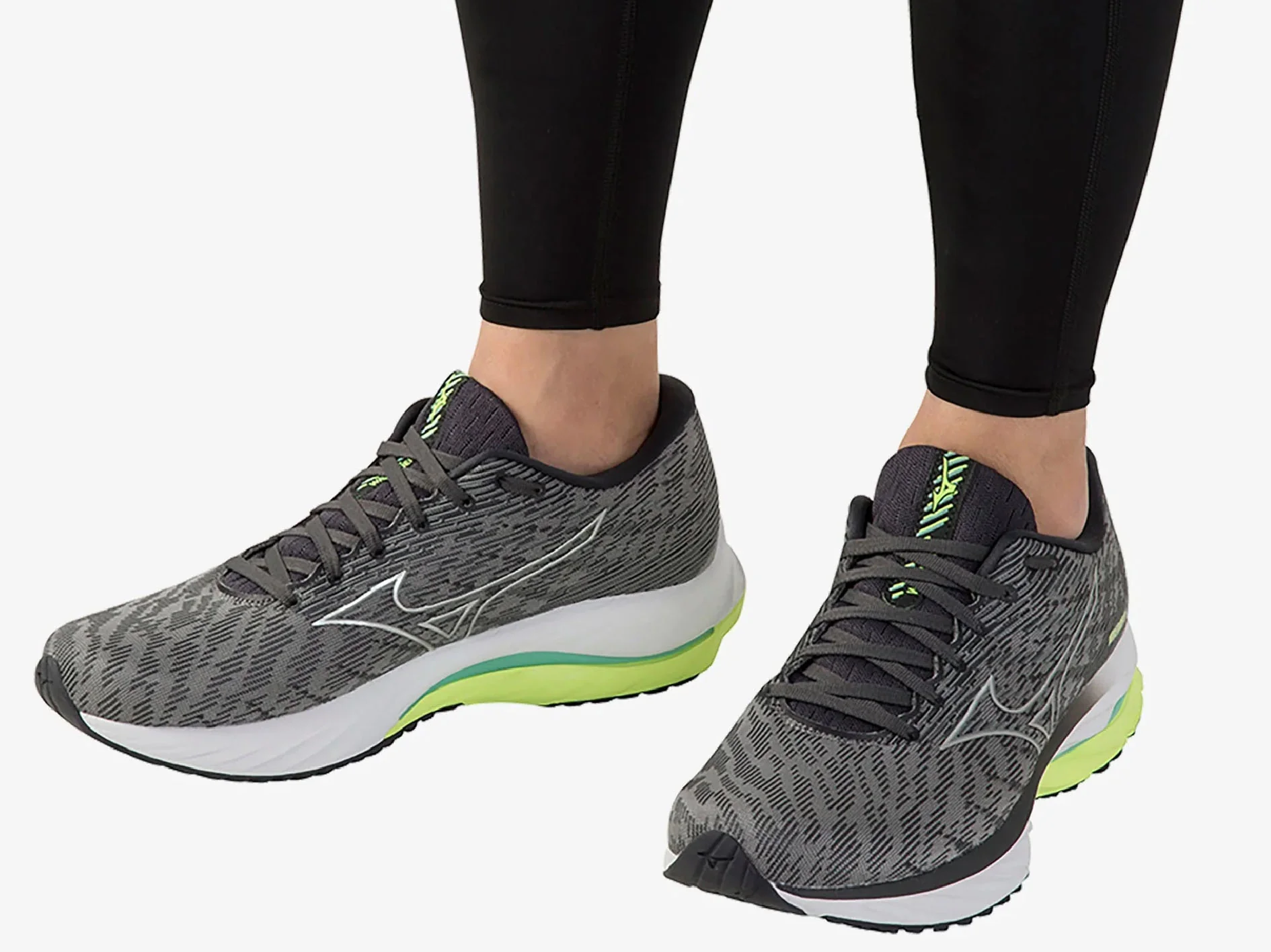 MENS MIZUNO WAVE RIDER 26 - UNDYEDGRAY NEOLIME EBONY - Image 7
