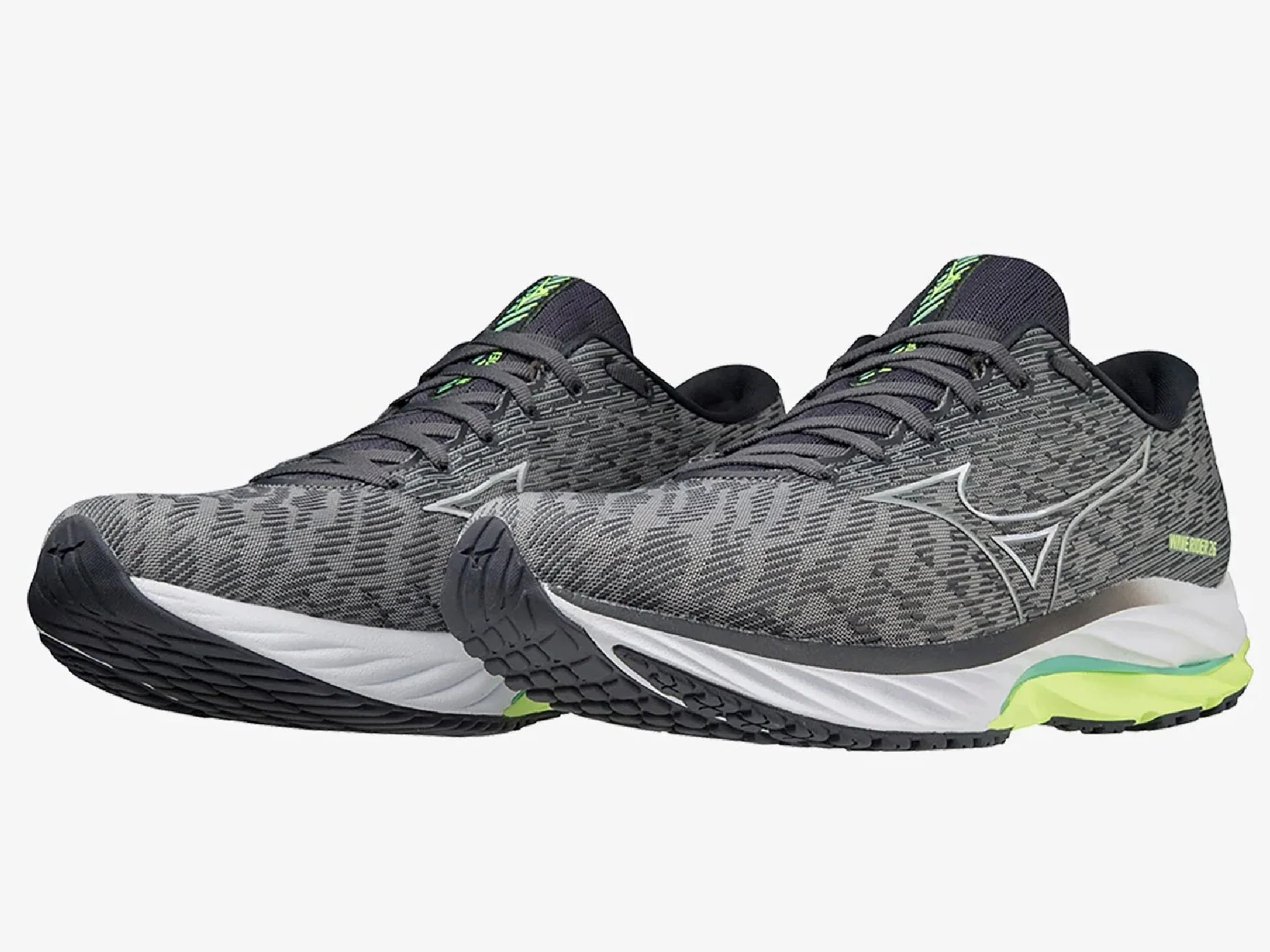 MENS MIZUNO WAVE RIDER 26 - UNDYEDGRAY NEOLIME EBONY - Image 8