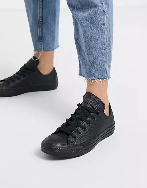 CONVERSE MENS ALL STAR LOW TOP LEATHER - BLACK MONO - Image 7