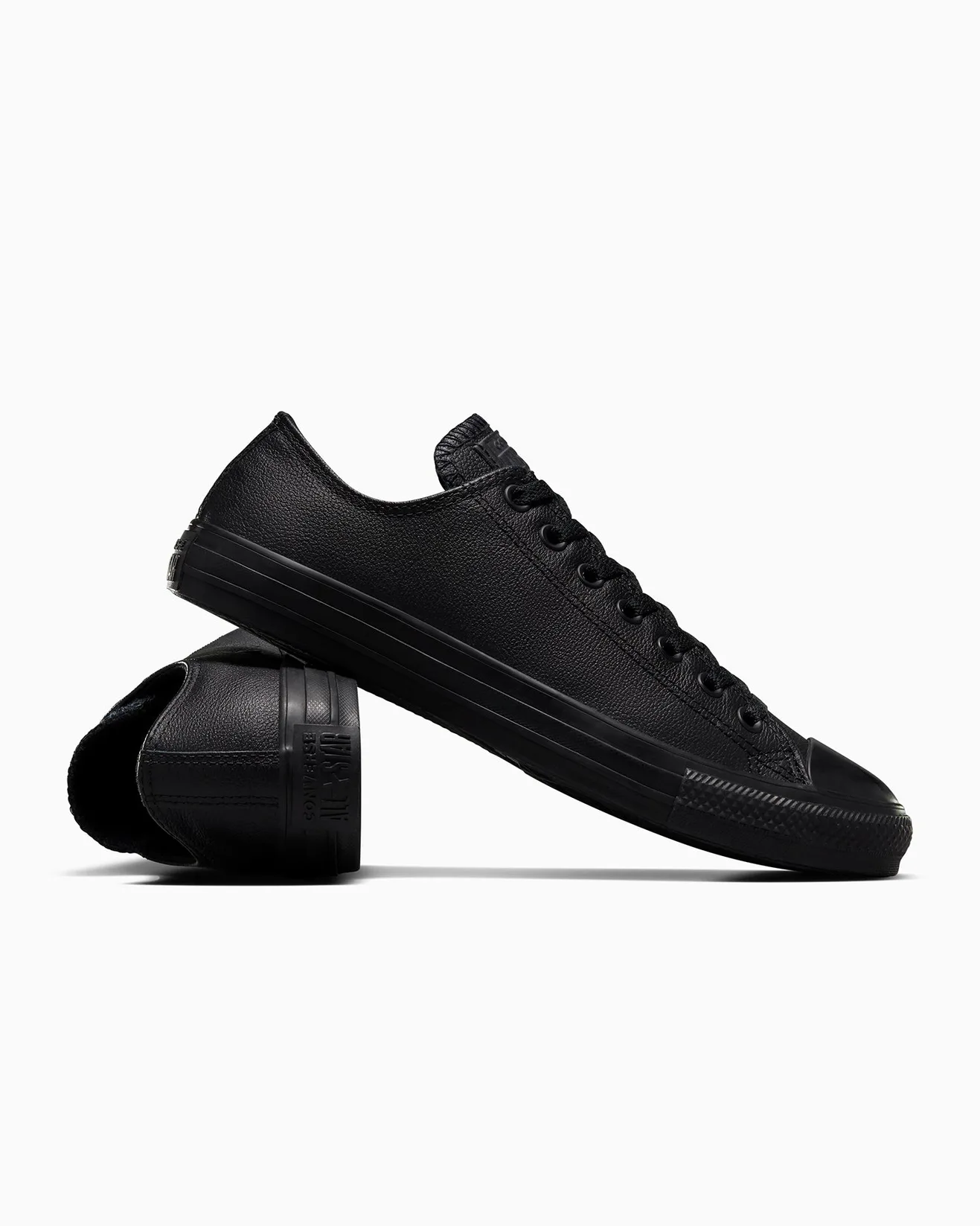 CONVERSE MENS ALL STAR LOW TOP LEATHER - BLACK MONO - Image 5