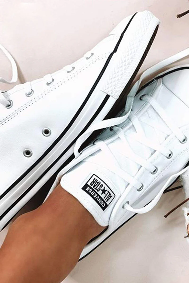 CONVERSE WOMENS ALL STAR DAINTY LOW TOP LEATHER - WHITE - Image 2