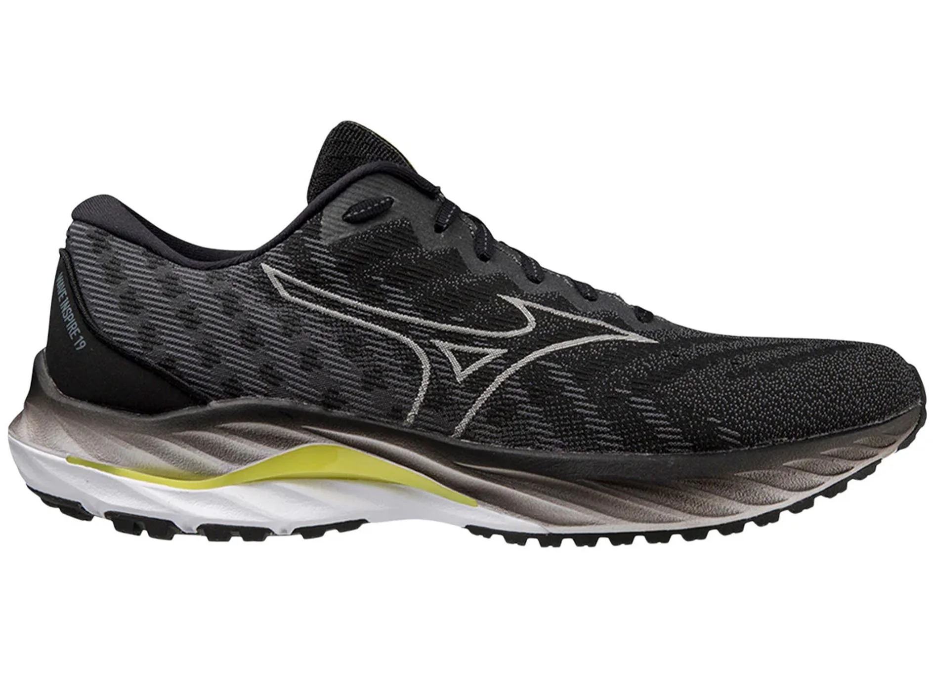 MIZUNO MENS WAVE INSPIRE 19 SSW - BLACK NIMBUS CLOUD BLAZING YELLOW