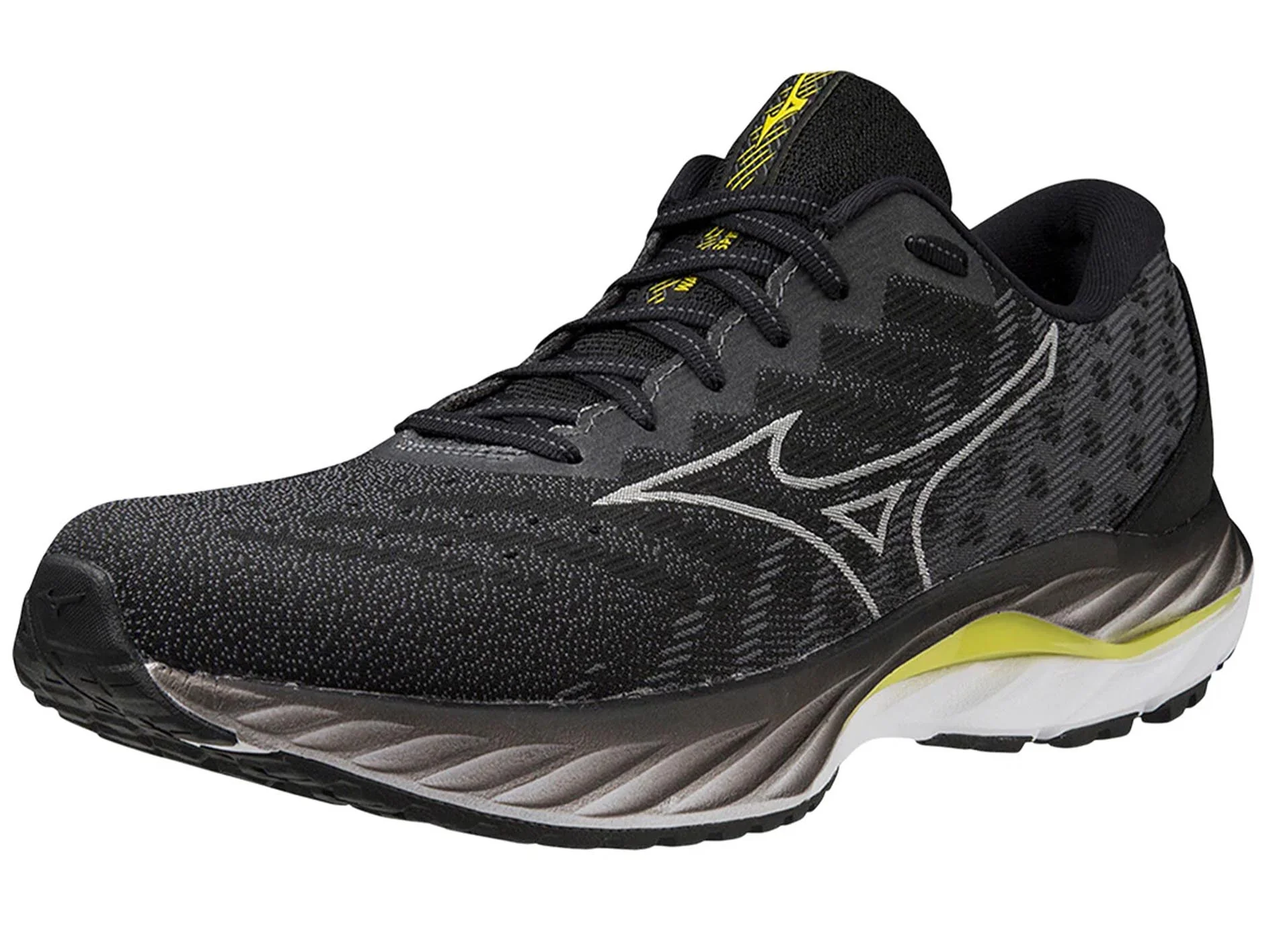 MIZUNO MENS WAVE INSPIRE 19 SSW - BLACK NIMBUS CLOUD BLAZING YELLOW - Image 2