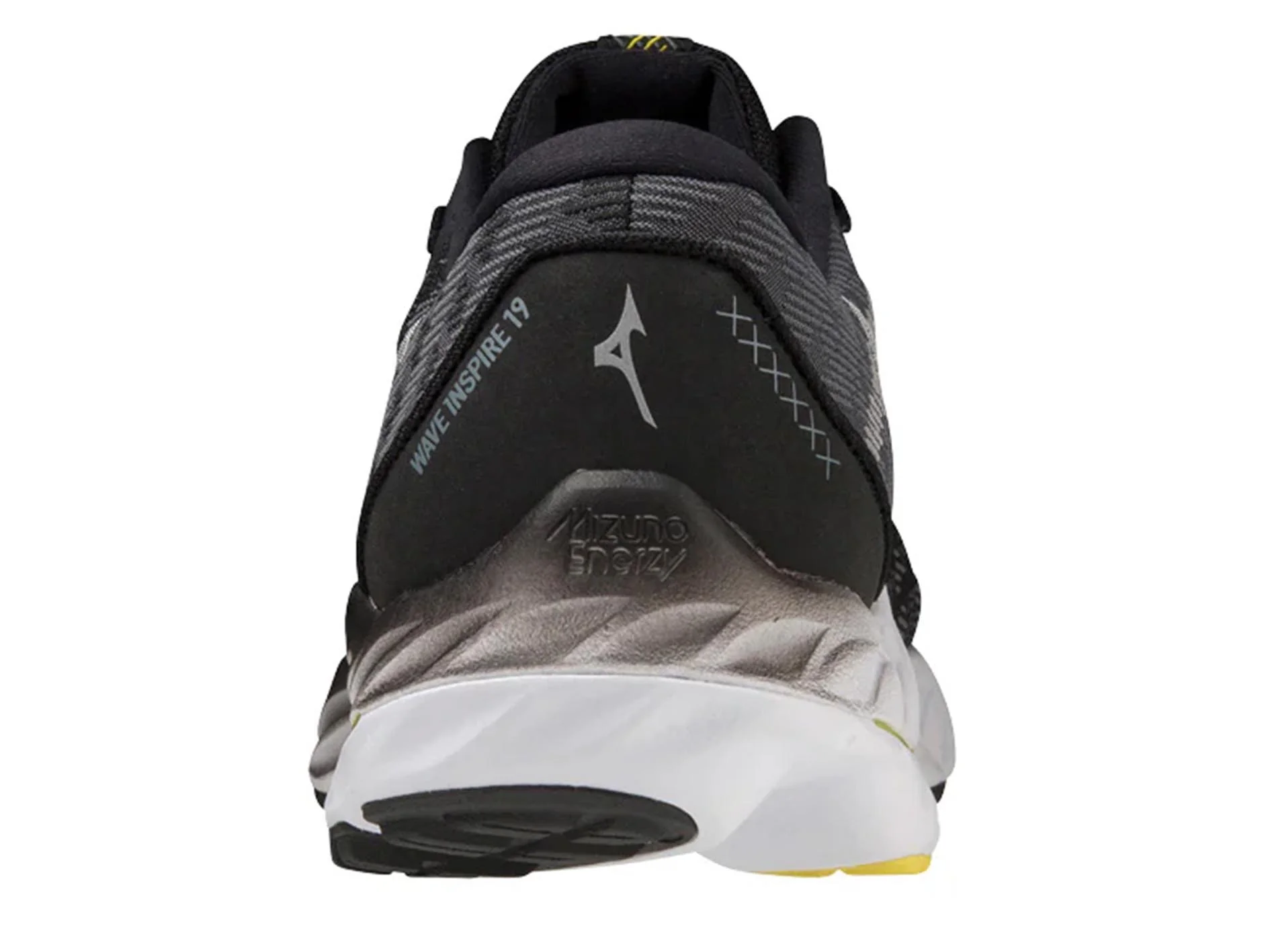 MIZUNO MENS WAVE INSPIRE 19 SSW - BLACK NIMBUS CLOUD BLAZING YELLOW - Image 4